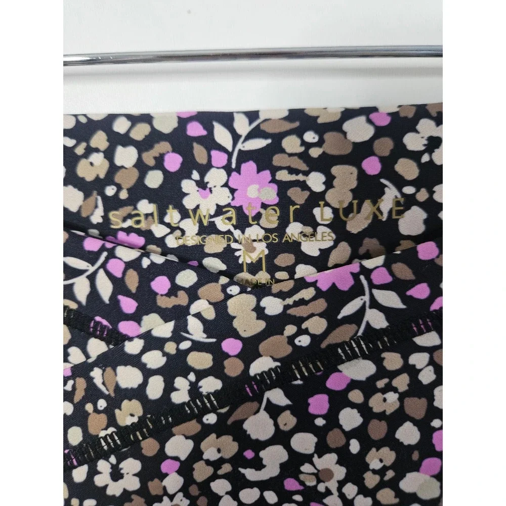 Saltwater Luxe Crossover Waistband Floral Leggings Pink Tan Black Women's Size M
